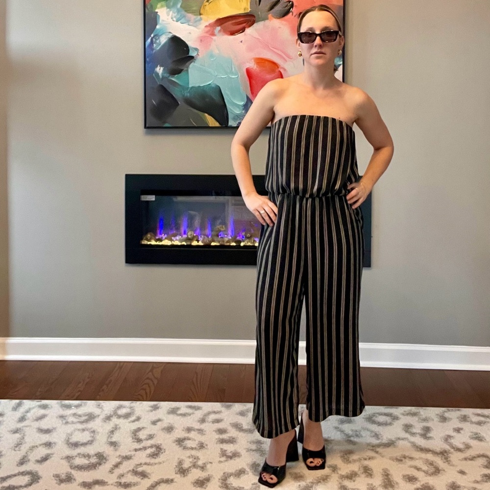 Madeline Black and Tan Striped Jumpsuit